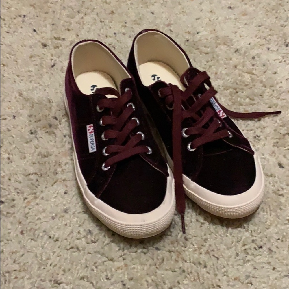 Superga maroon velvet shoes